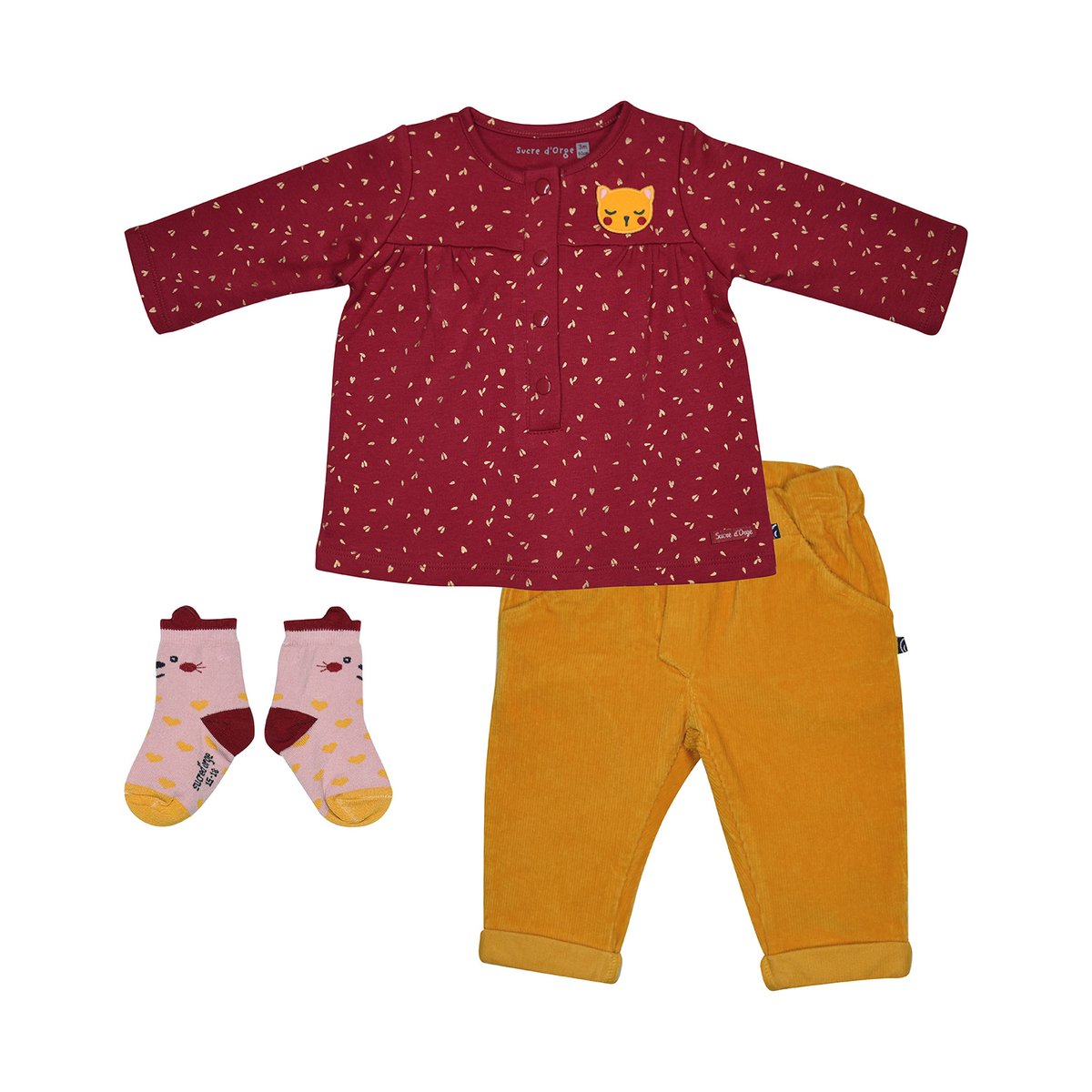 Tunic pantalon chaussettes ingrid interlock bebe blanc, SUCRE D'ORGE