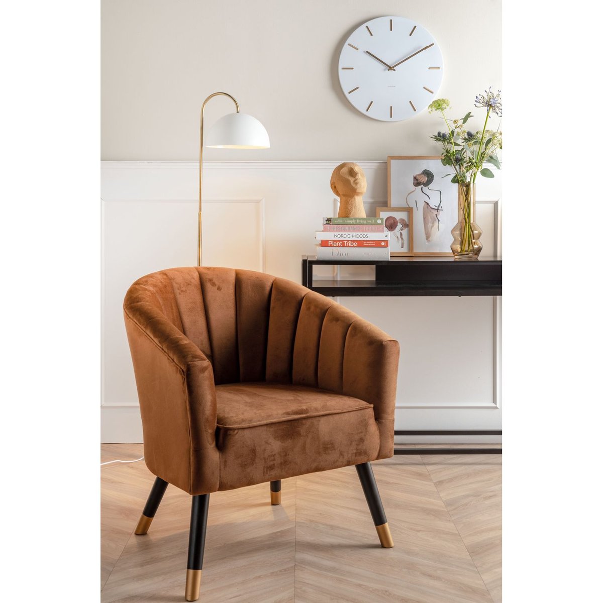 Fauteuil de salon en velours design élégant ROYAL marron, PRESENT TIME