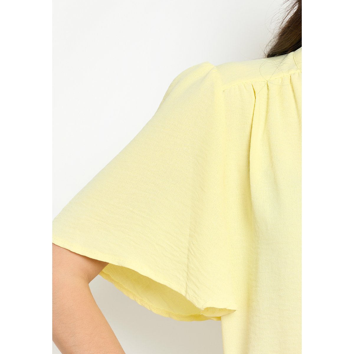 Blouse fluide col mao jaune pastel, LOLALIZA