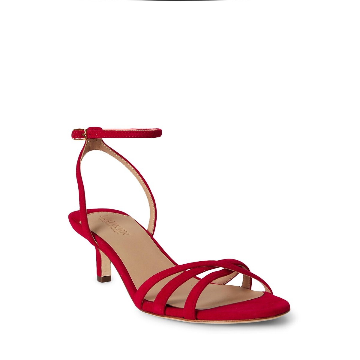 Sandales Kitten Heel en cuir suédé Kendyl rouge, LAUREN RALPH LAUREN