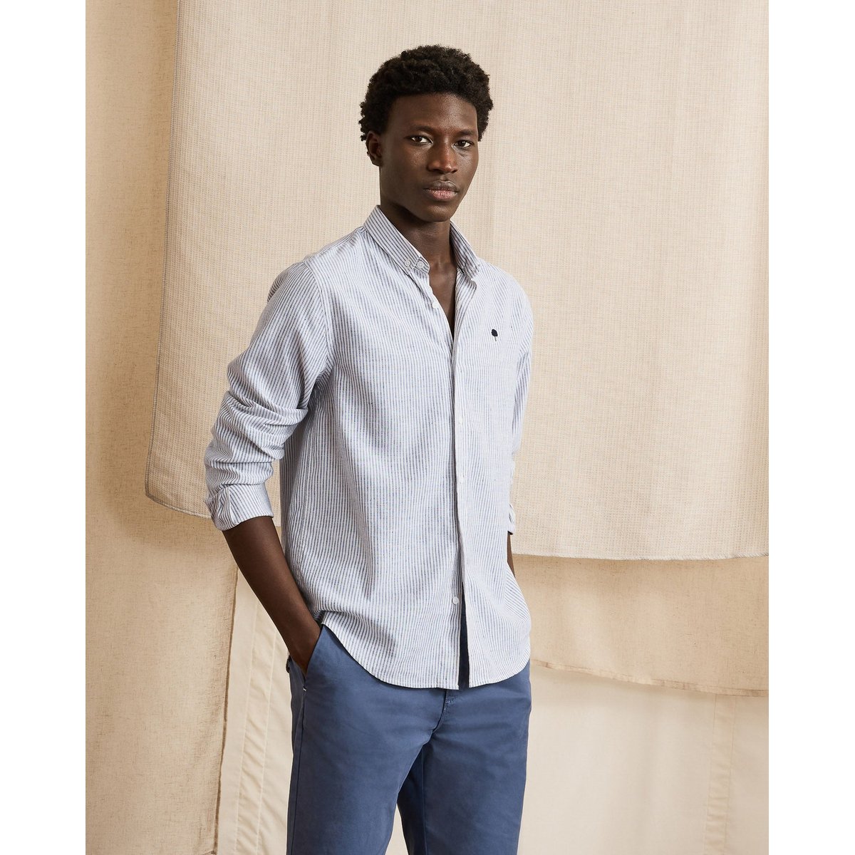 Chemise IVOY écru et bleu marine, FAGUO