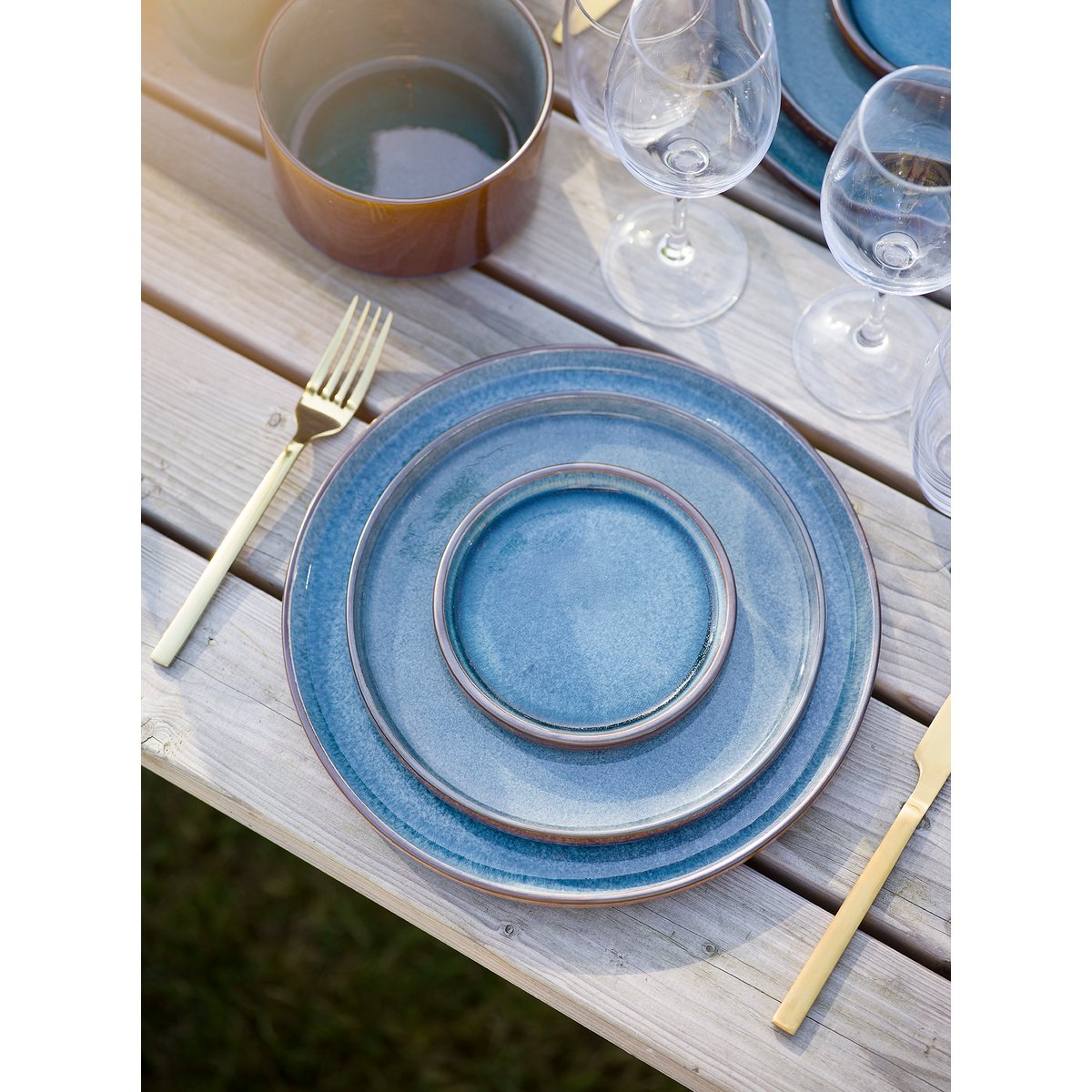 Lot de 3 Assiettes à soupe en porcelaine, QUINTANA bleu, COSY&TRENDY