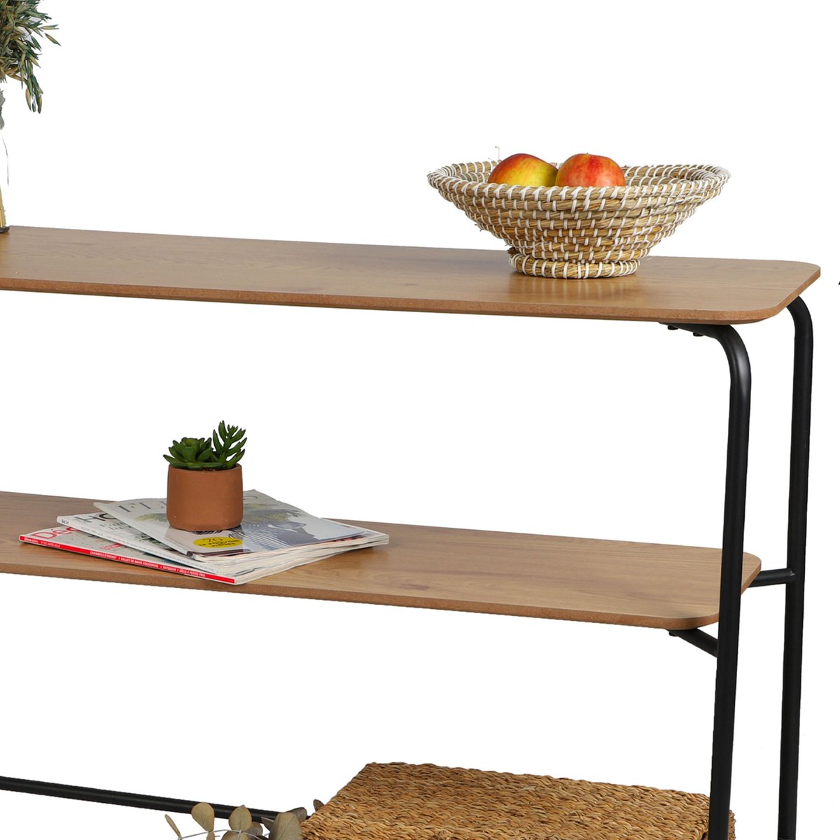Console en métal noir et 2 plateaux en bois - 110x35x78cm bois, URBAN LIVING