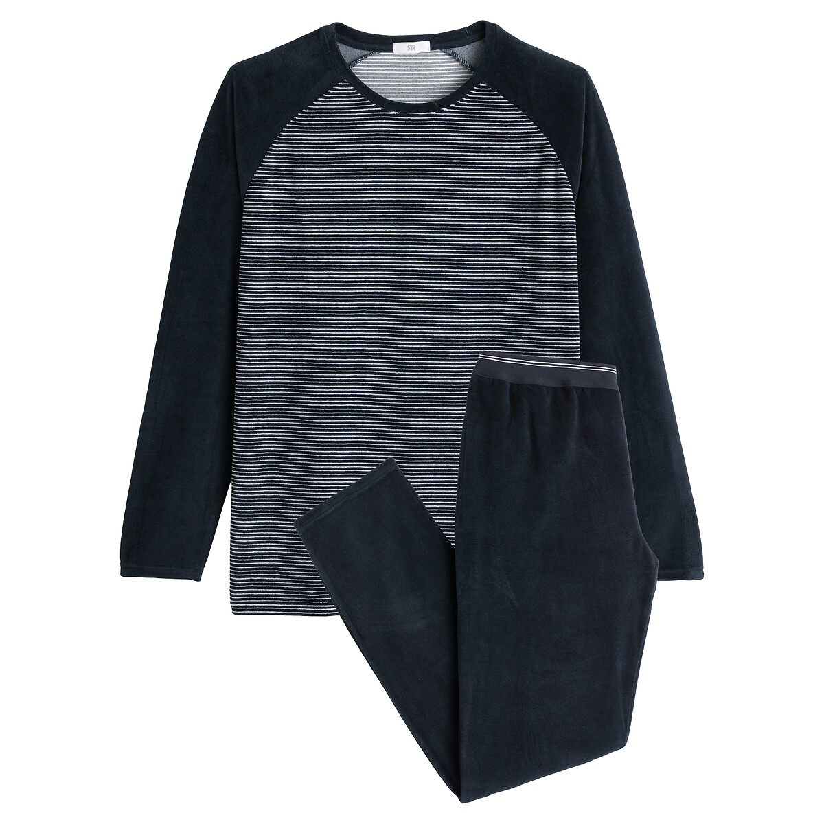 Pyjama, Samt marine weiss gestreift, LA REDOUTE COLLECTIONS