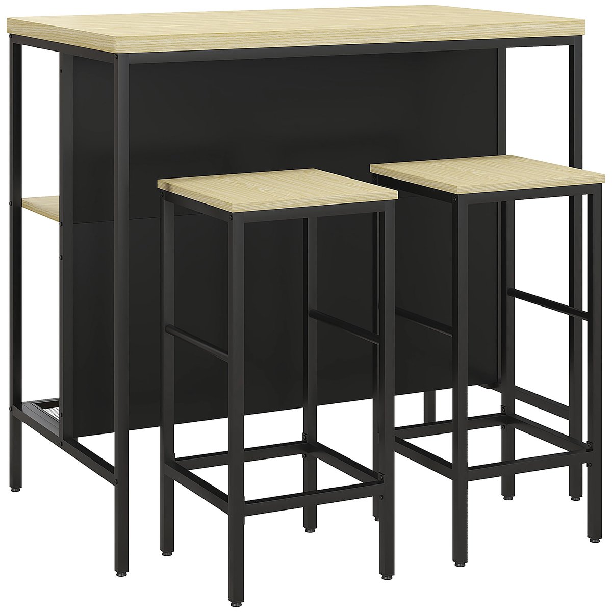 Ensemble de table de bar MDF Bois naturel bois naturel, noir, HOMCOM