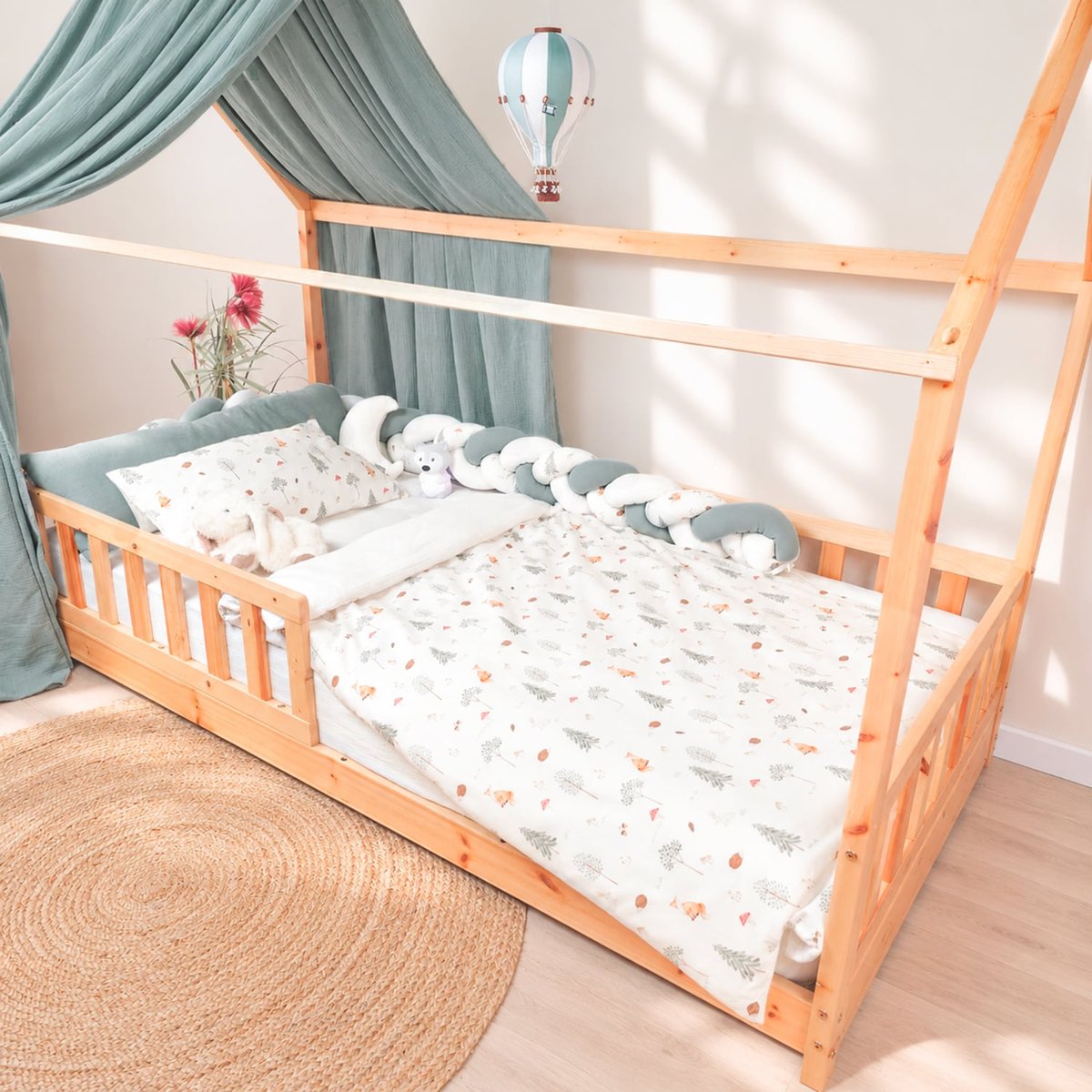Housse de couette réversible en satin et gaze de coton FOREST écru, SEVIRA KIDS