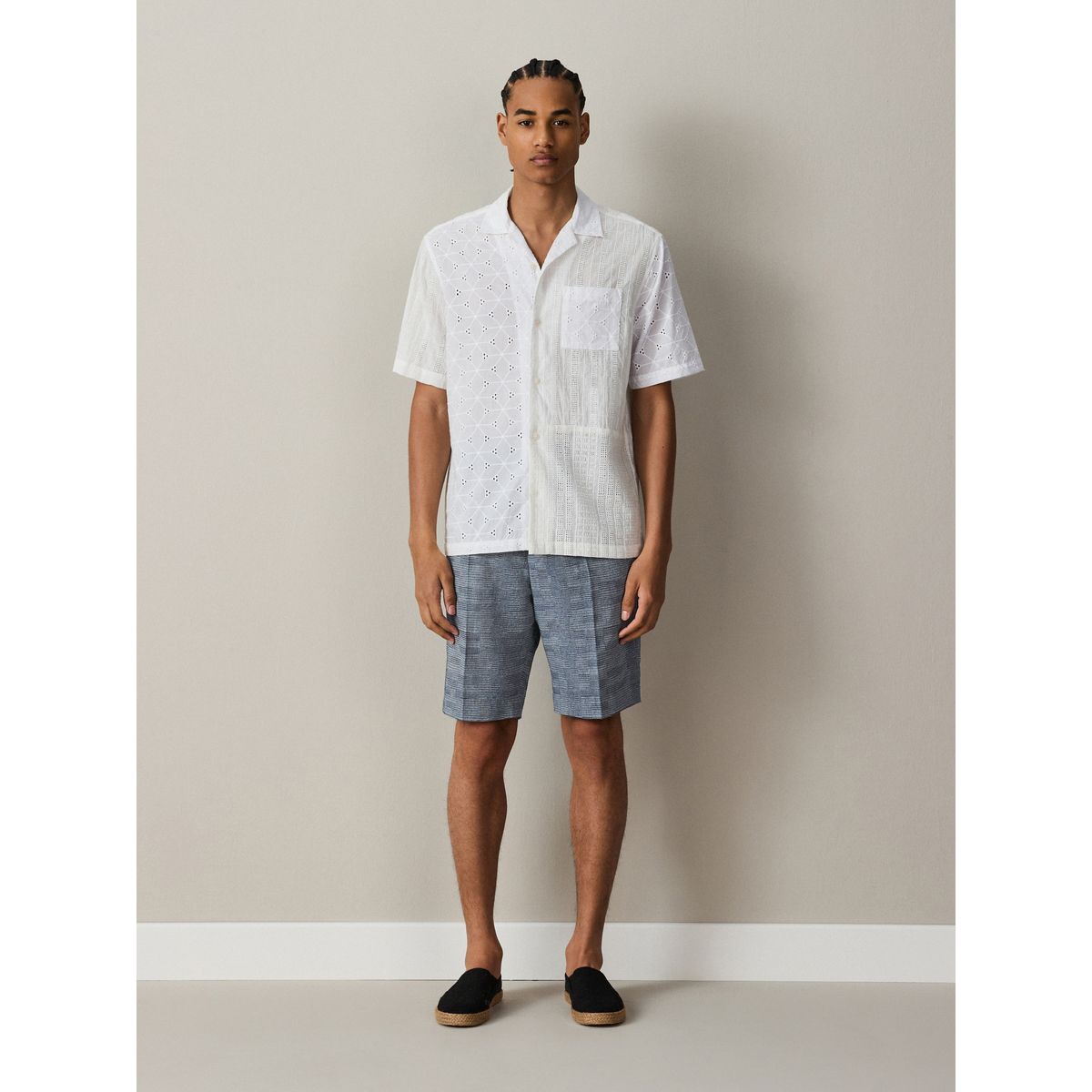 Short de costume en coton texturé carreaux bleu, NEXT
