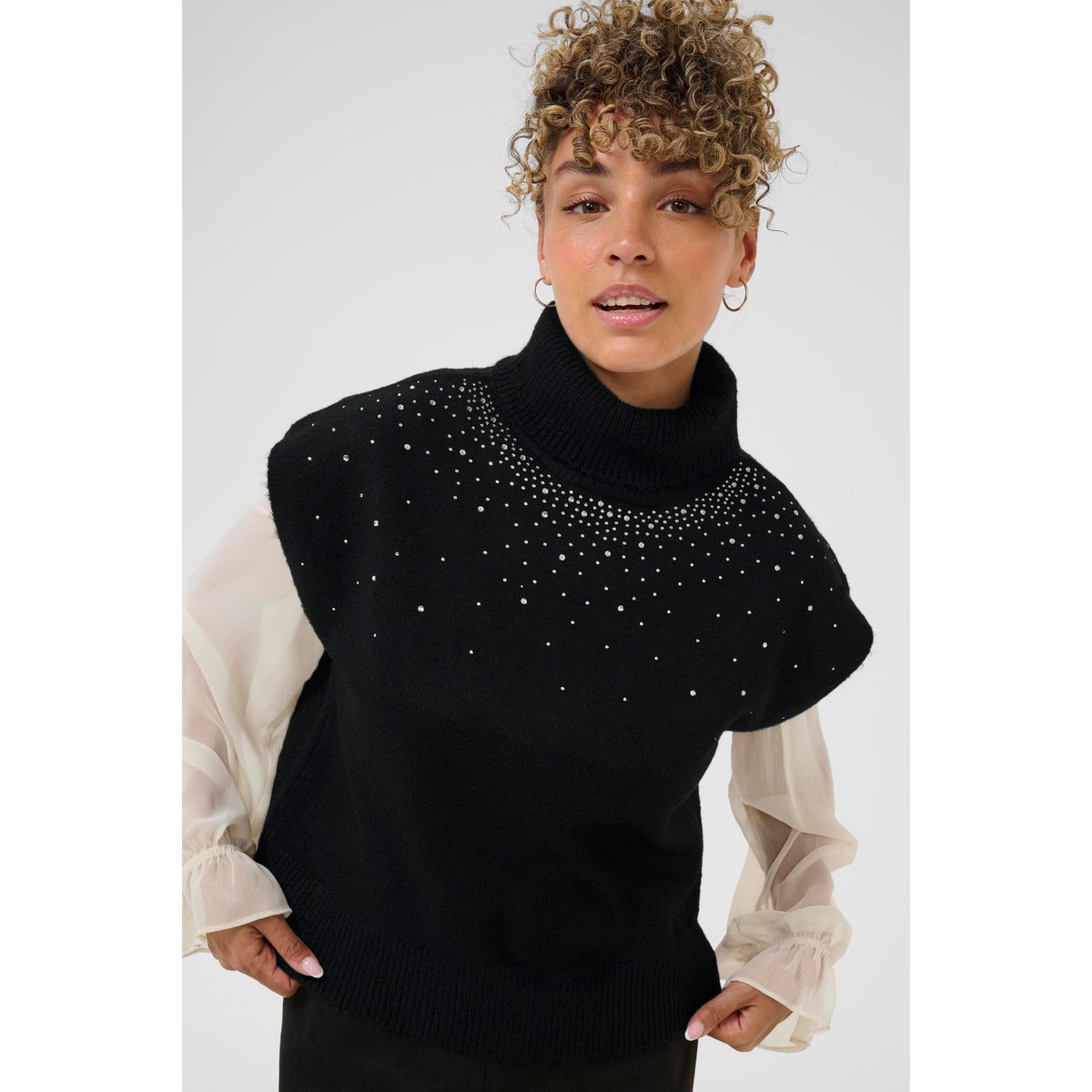 Manteau tricoté noir pitch black, CREAM