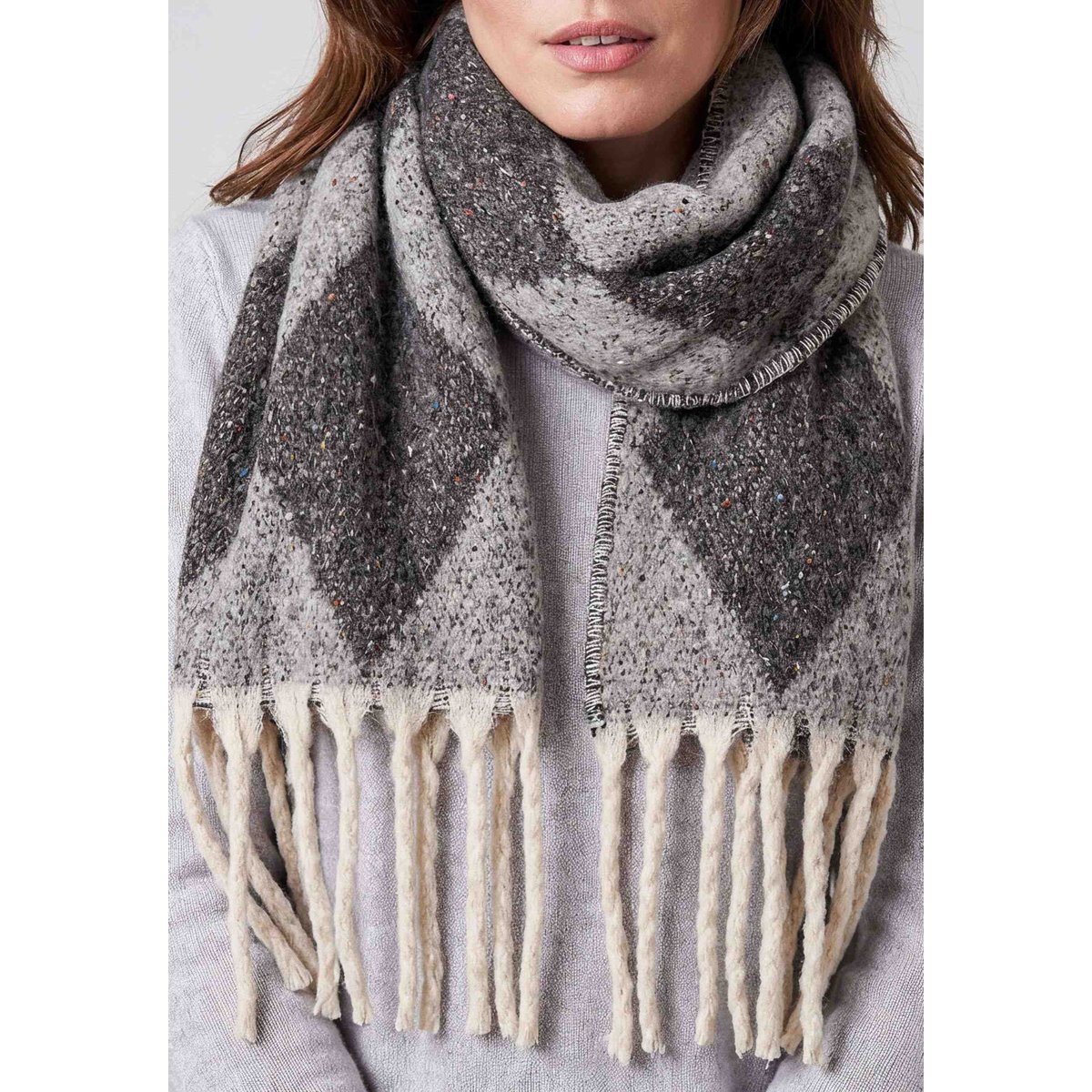 Echarpe femme motif graphique losange CAMIE grey, DEELUXE
