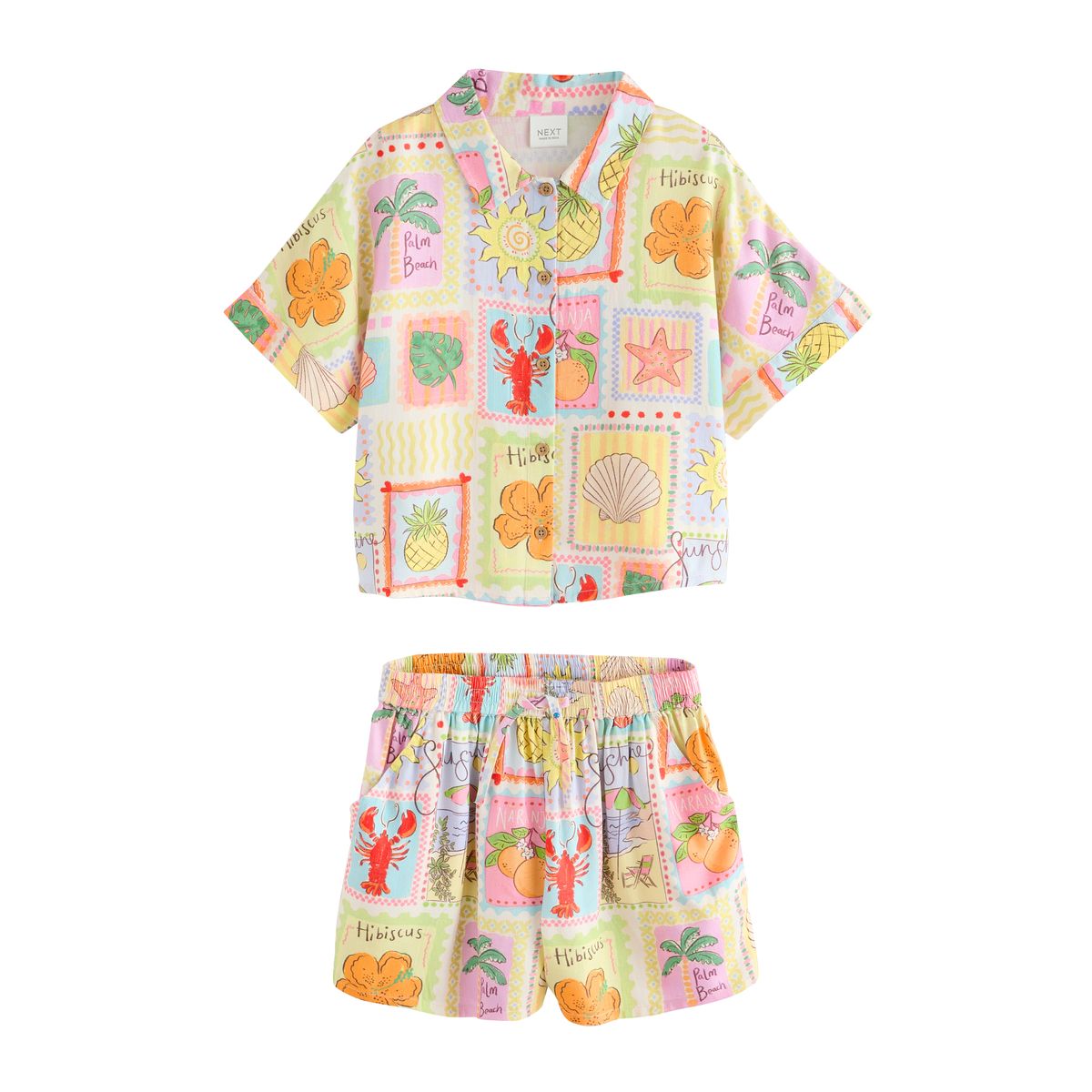 Chemise à imprimé carte postale et short multicolore, NEXT