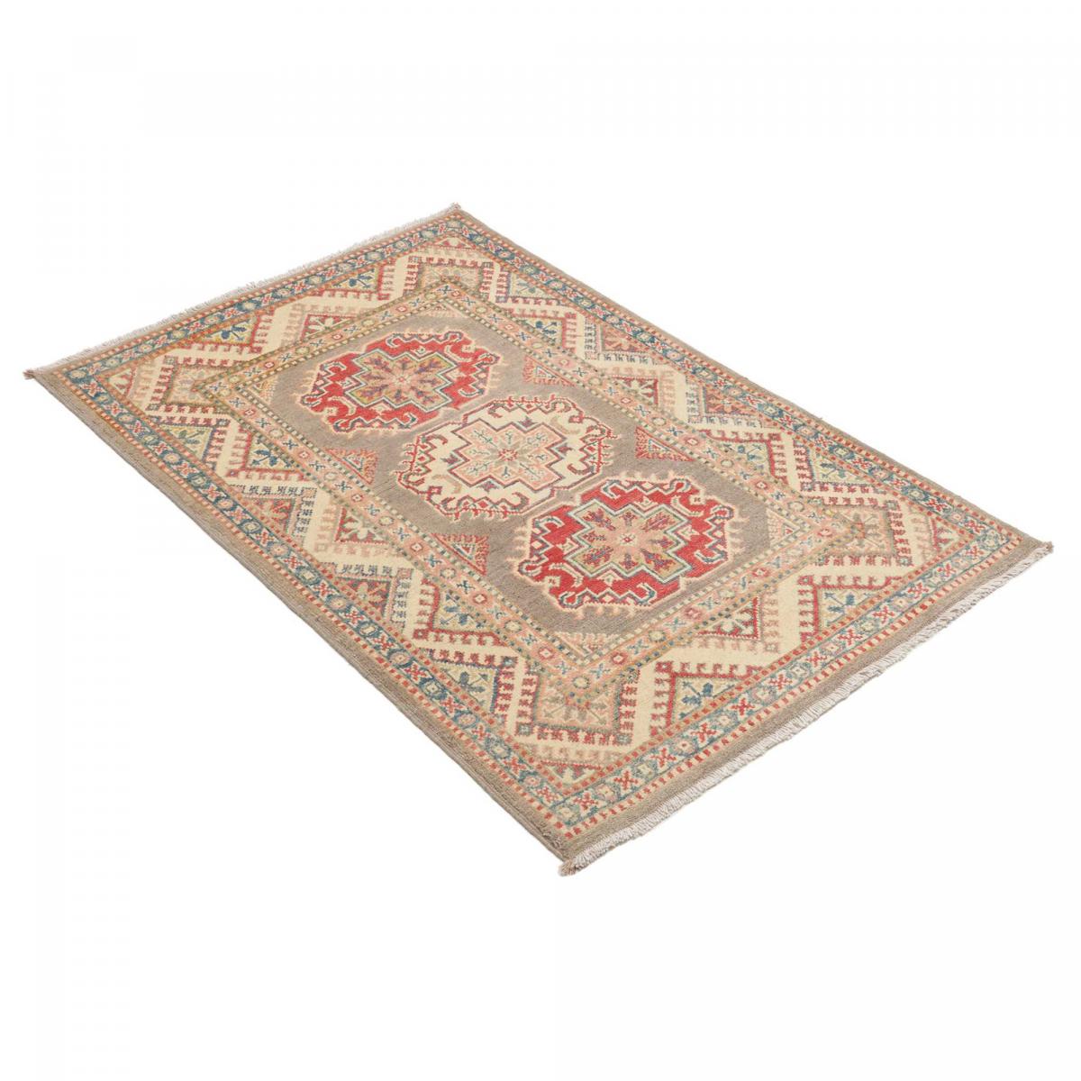 Tapis salon géométrique, noué main en laine, KAZAK CO 59 gris, beige, rouge, UN AMOUR DE TAPIS
