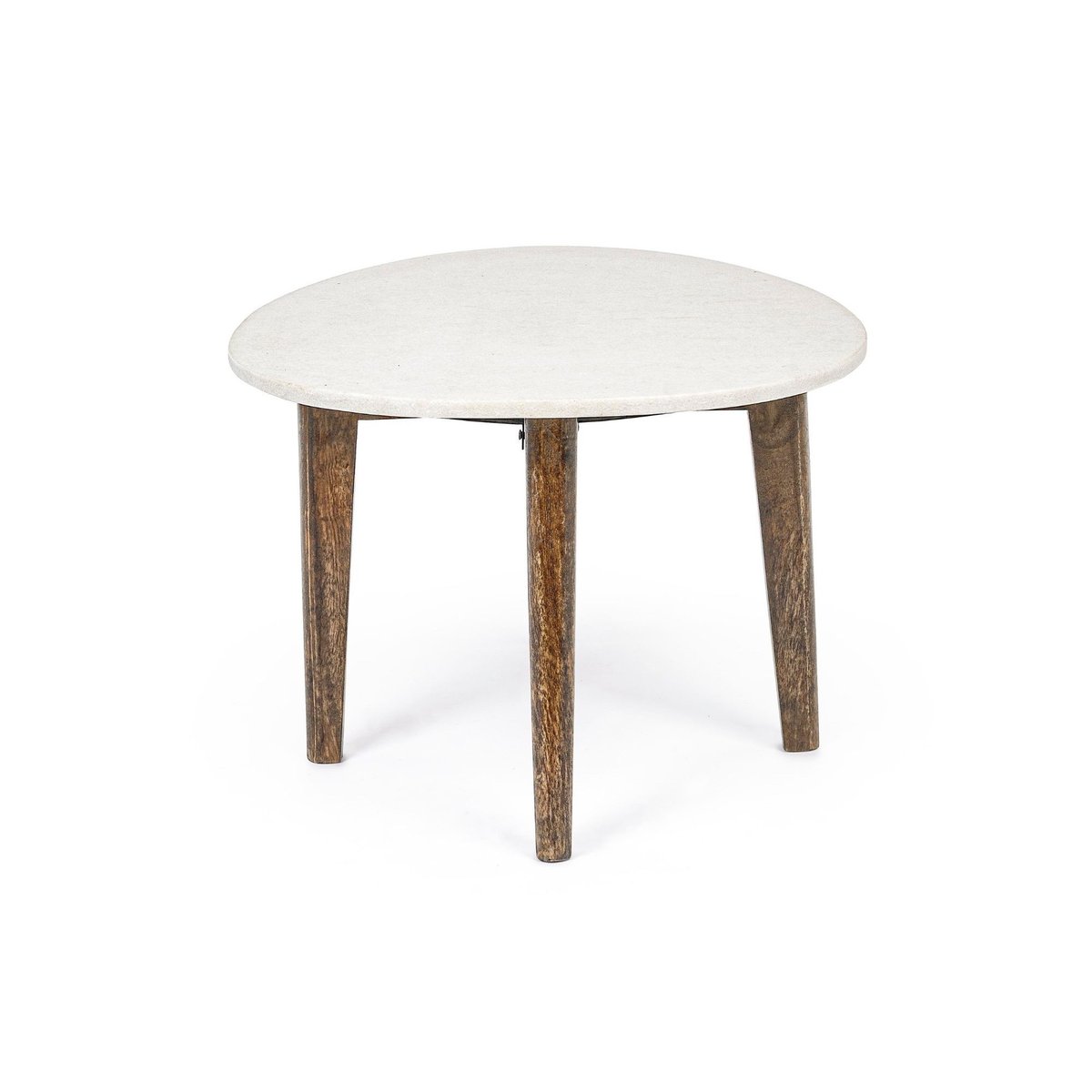 Table basse ovale vintage en manguier et marbre blanc L70 - BLANY blanc, HELLIN, DEPUIS 1862