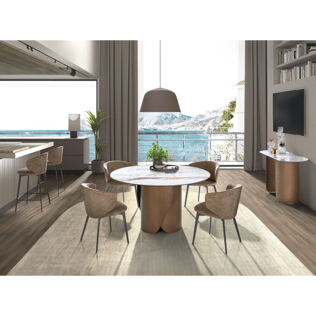 Tabouret en tissu chiné marron marbré | gris anthracite, ANGEL CERDA