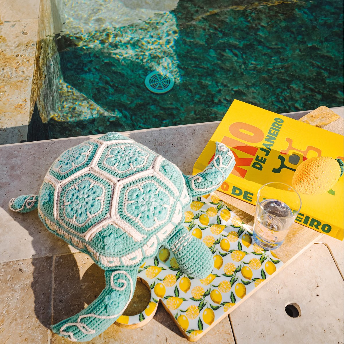 Coussin tortue en crochet bleu, MX HOME