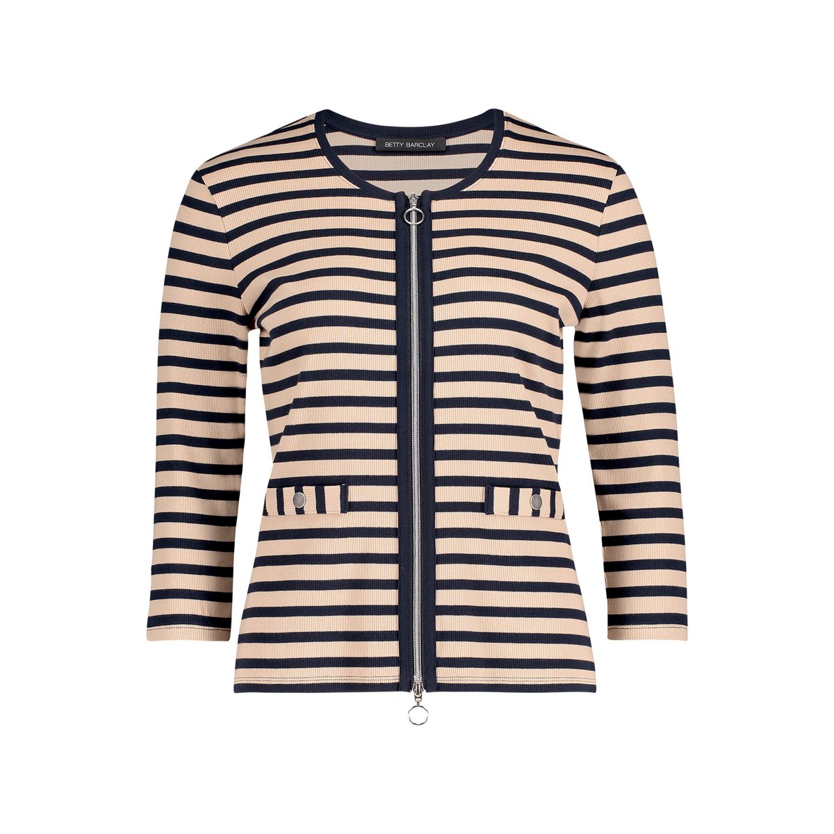 Cardigan façon t-shirt de texture côtelée beige/dark blue, BETTY BARCLAY