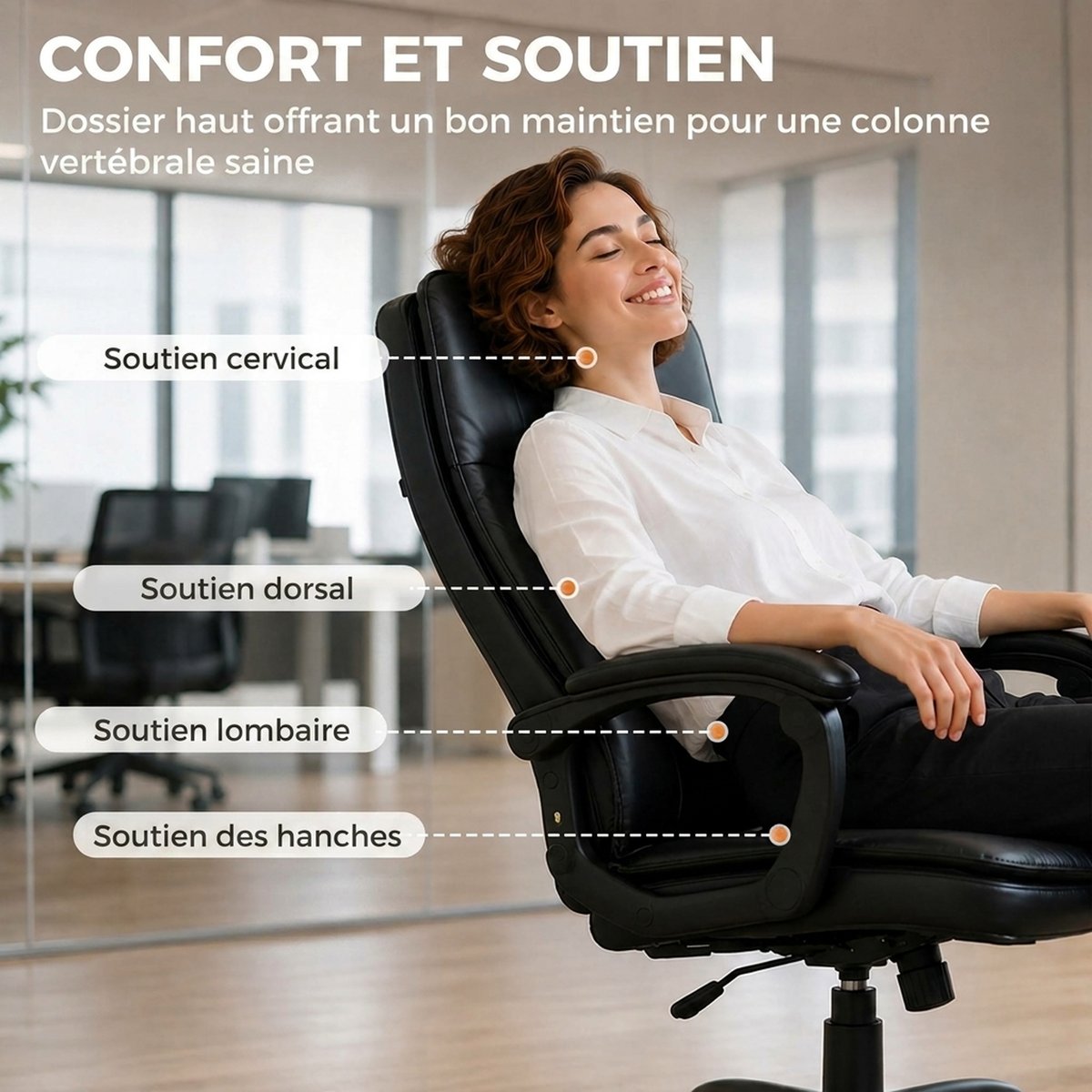 Chaise de bureau PU Noir noir, HOMCOM