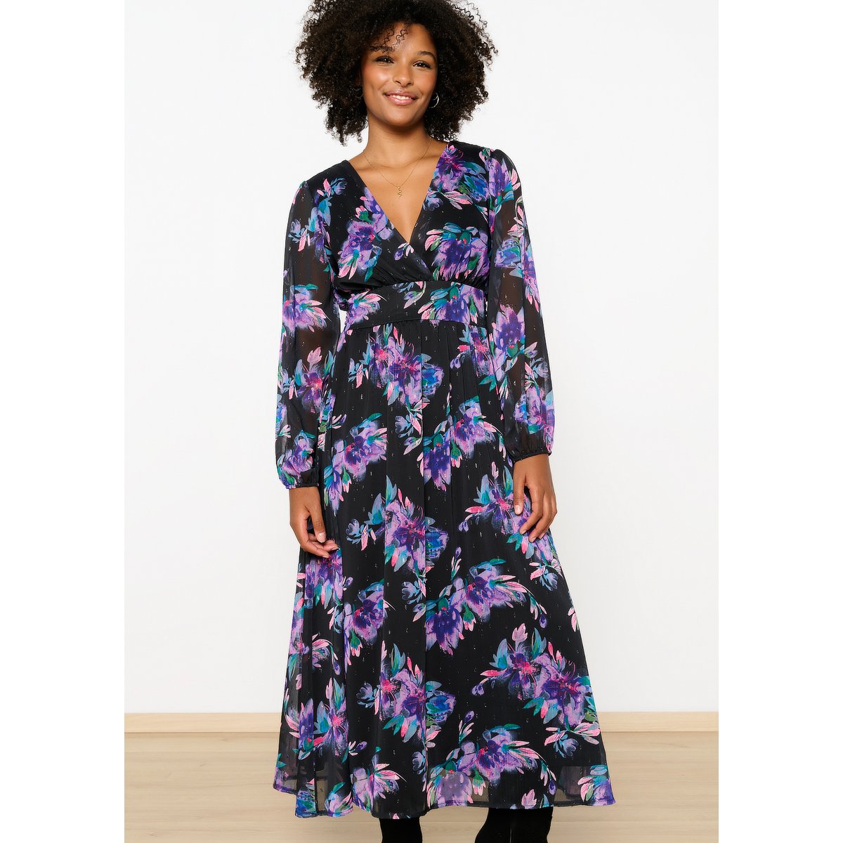 Robe à imprimé fleuri noir, LOLALIZA