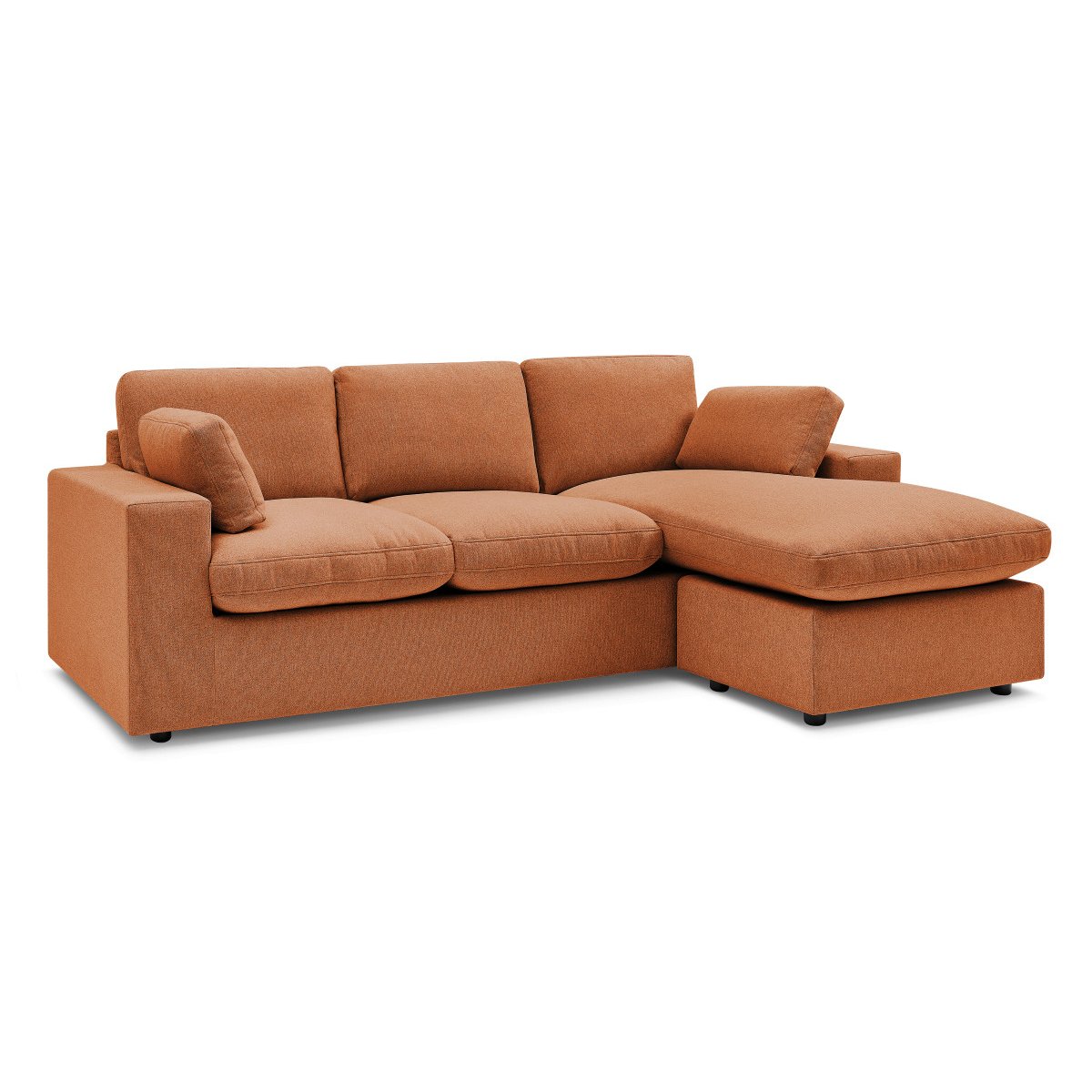 Canapé d'angle fixe 3 places en tissu, BELAIR orange, BOBOCHIC