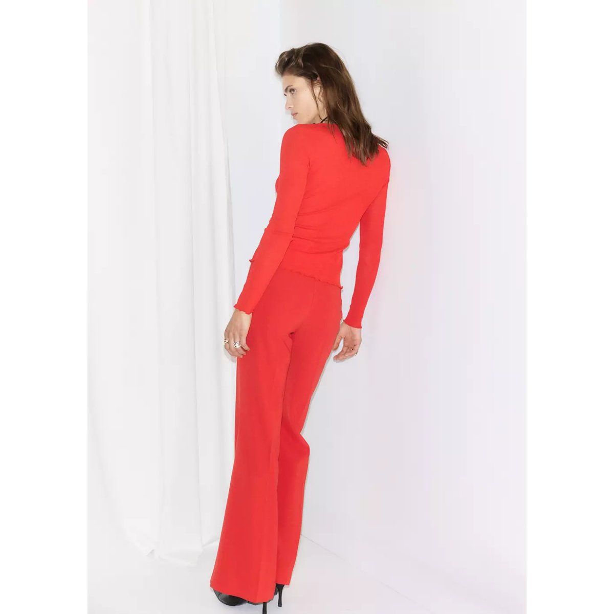 T-shirt côtelé boutons rouge, MANGO