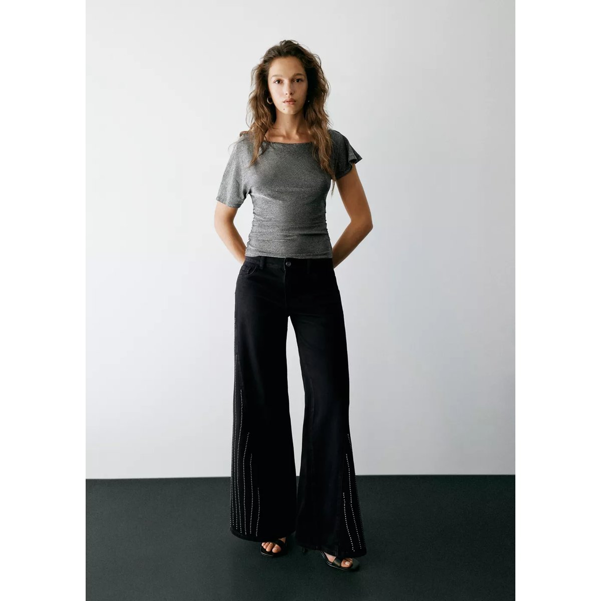 Top asymétrique Fil textile argent, MANGO TEEN