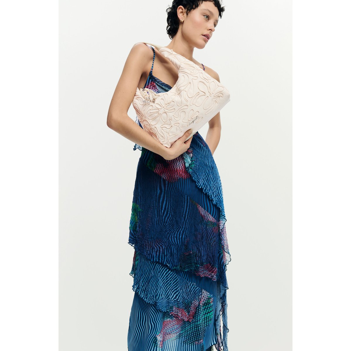 Grand sac en toile à fleurs blanc, DESIGUAL