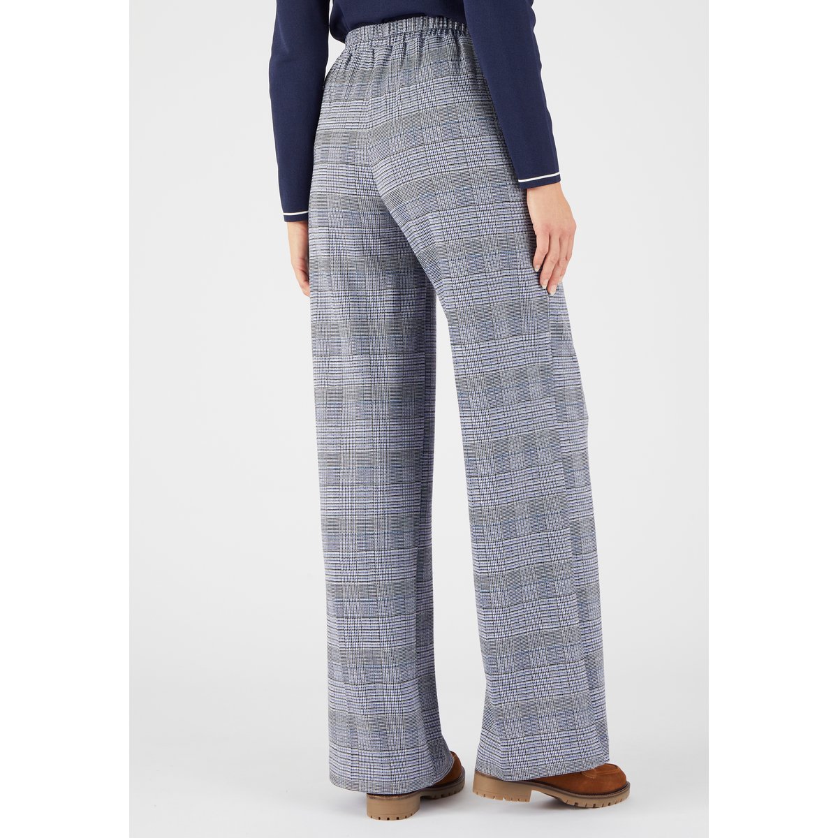 Pantalon large maille milano bleu prince de galles, DAMART