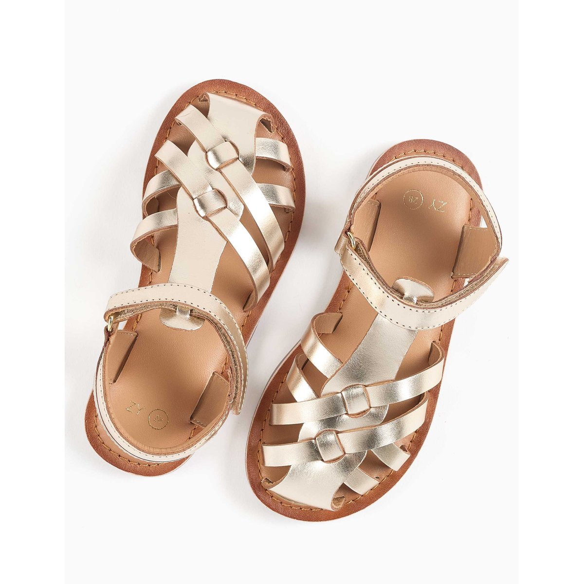 Sandales en cuir fermées avec lanières croisées or, ZIPPY