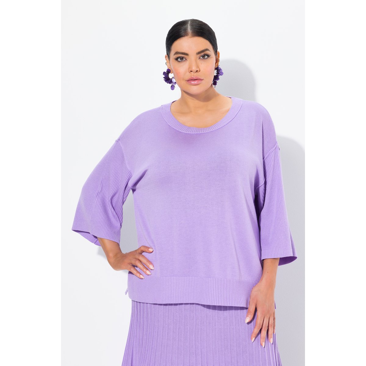 Pull oversize à manches 3/4 en lavande, ULLA POPKEN