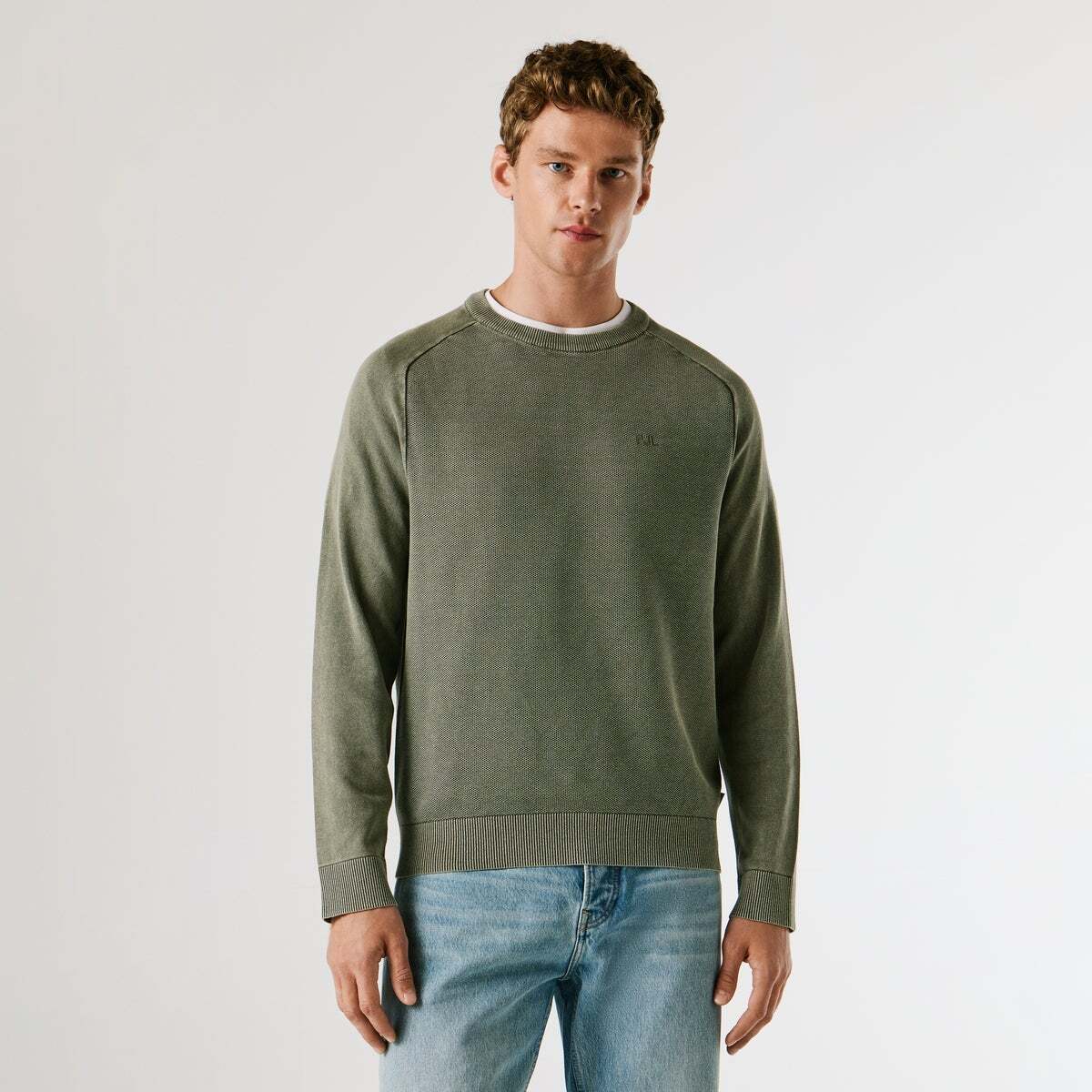Pull Piqué À Col Rond vert olive, PEPE JEANS