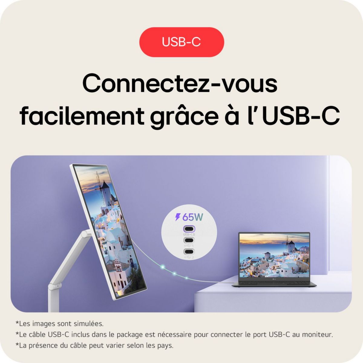 Ecran PC 4K 32U889SA-W.AE Smart Monitor 32'' IPS Tactile 4K HDR DCI P3 Pied réglable et orientable couleur unique, LG