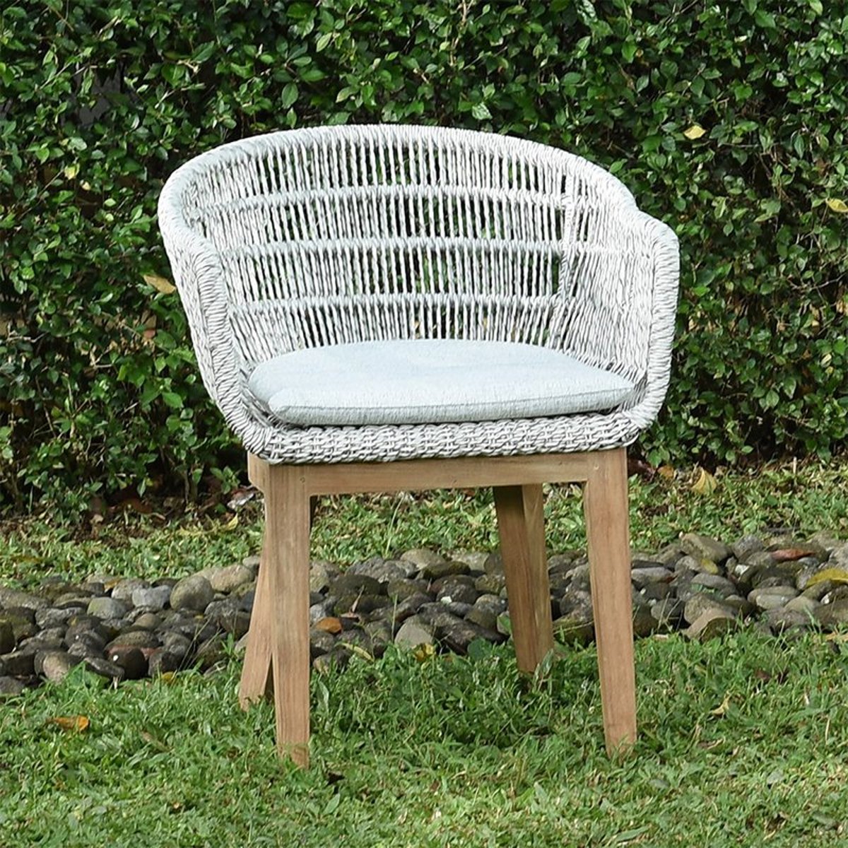 Fauteuils en résine tressée grise chiné Lounge avec coussin (lot de 2) gris clair, GECKO JARDIN