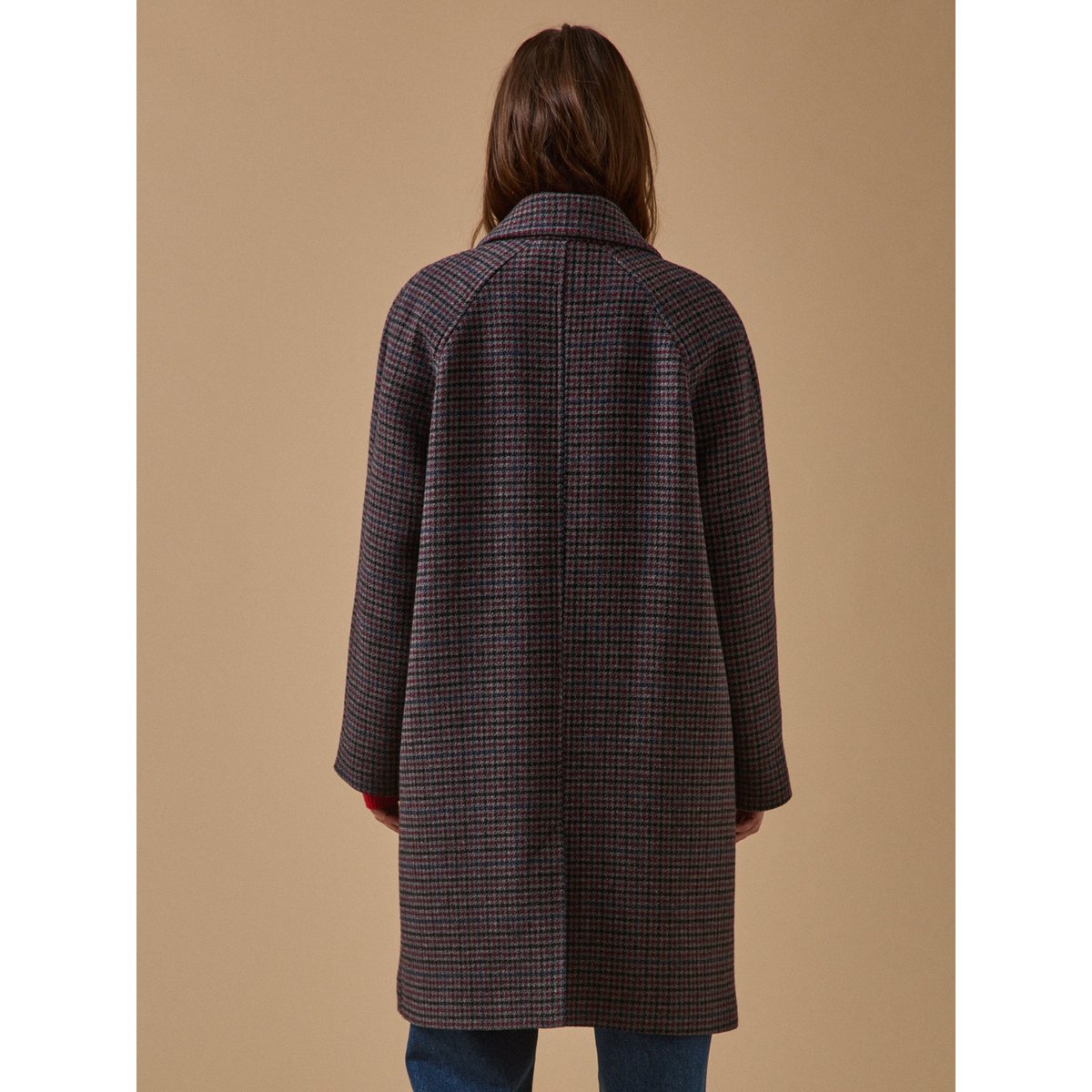 Manteau mi-long lainage pied-de-poule pied de poule marine, CYRILLUS