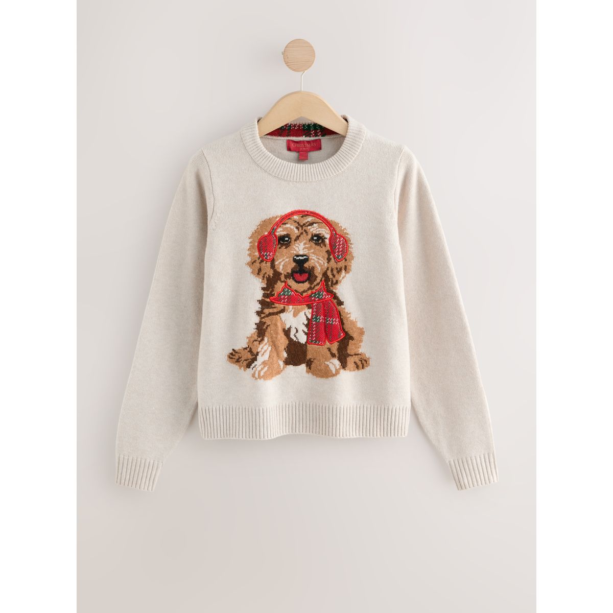Pull motif chien tartan crème, NEXT