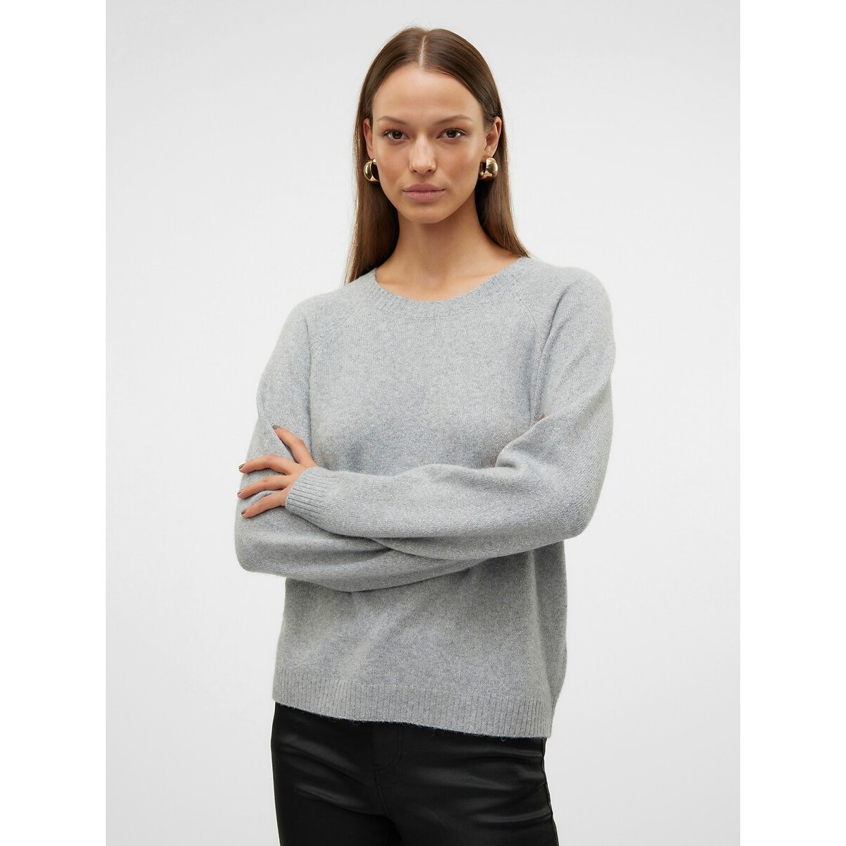 Pull col rond en lurex gris pailleté, VERO MODA