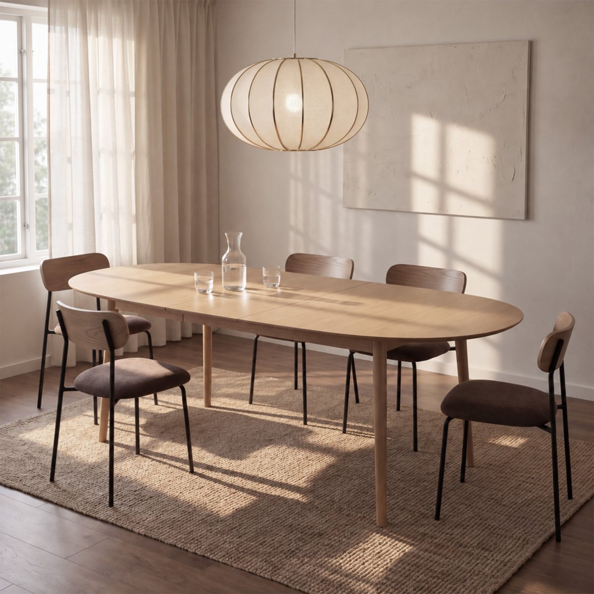 Table à manger extensible en bois 6 à 10 personnes 180-220cm - ESSENTIA bois clair, DRAWER