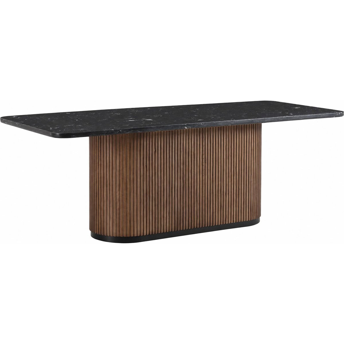Table à manger en bois d'orme et marbre noyer, noir marquina et noir mat, RECOLLECTION