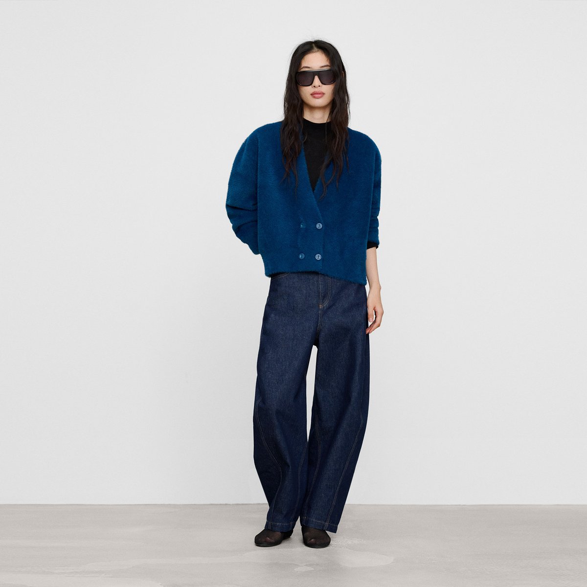 Veste imitation fourrure à face transversale bleu, ADOLFO DOMINGUEZ