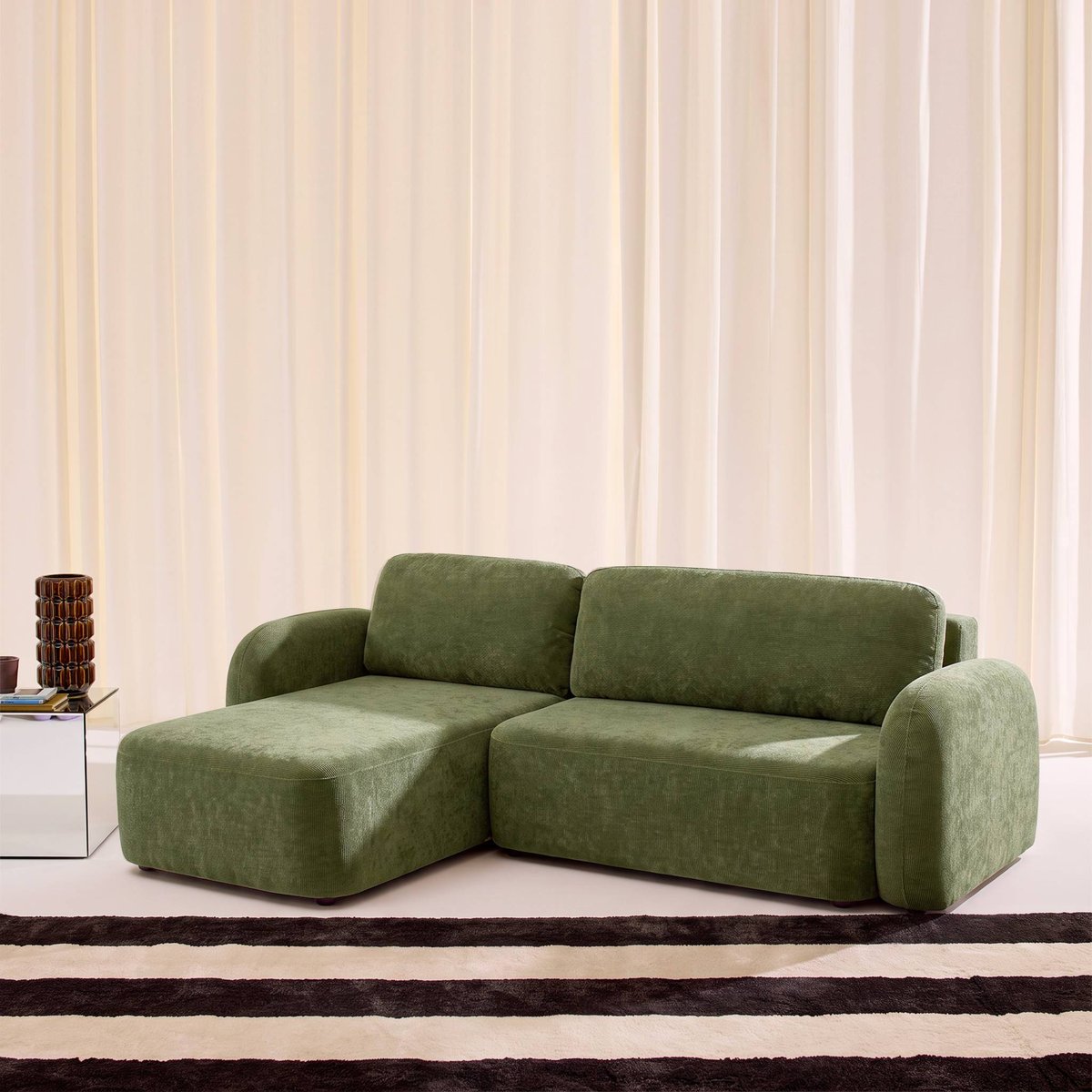 Canapé d'angle réversible convertible 3 places tissu avec coffre NOUMA vert, SWEEEK