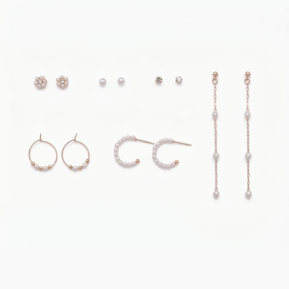 Set 6 paires de boucles d'oreilles à perles doré, BALABOOSTE