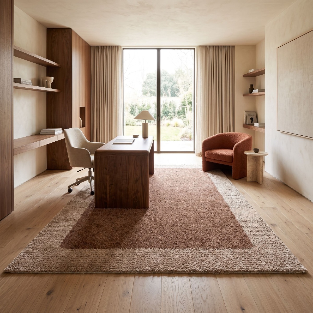 Tapis shaggy doux moderne prune MOKA ENCADRE prune brun, THE DECO FACTORY