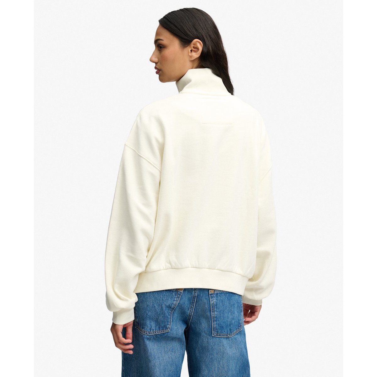 Sweat Ornate Script Half Zip Coupe Décontractée crème, SUPERDRY