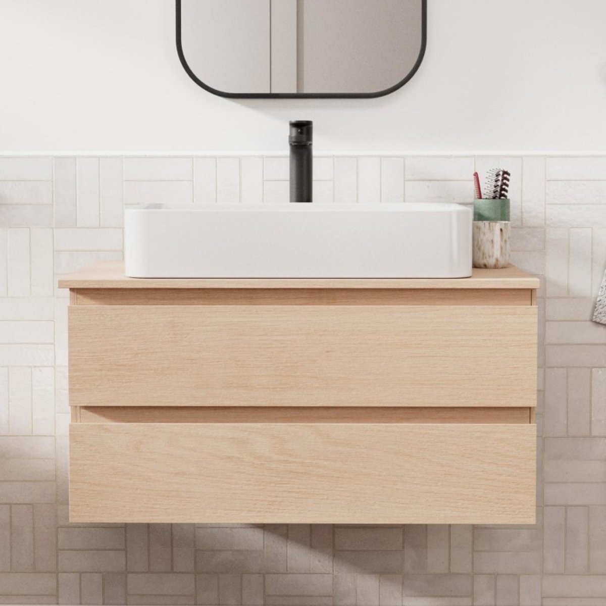 Ensemble meuble simple vasque 80 cm + vasque + robinet SORRENTO chêne, MOB IN