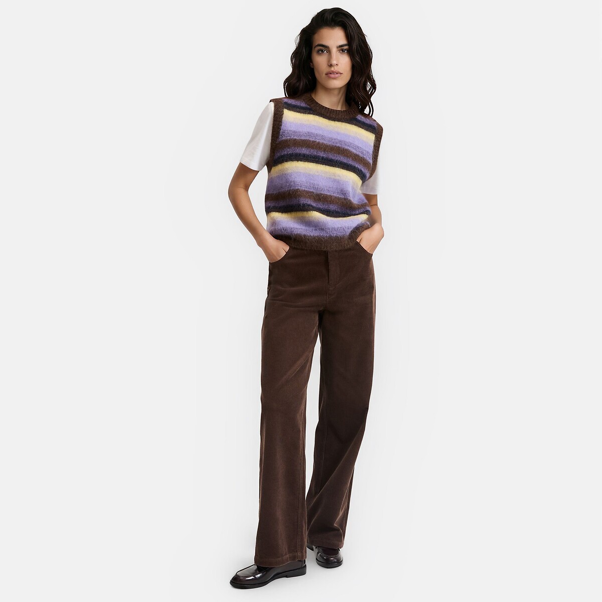 Pull sans manches à rayures, en alpaga mélangé rayé multicolore, LA REDOUTE COLLECTIONS