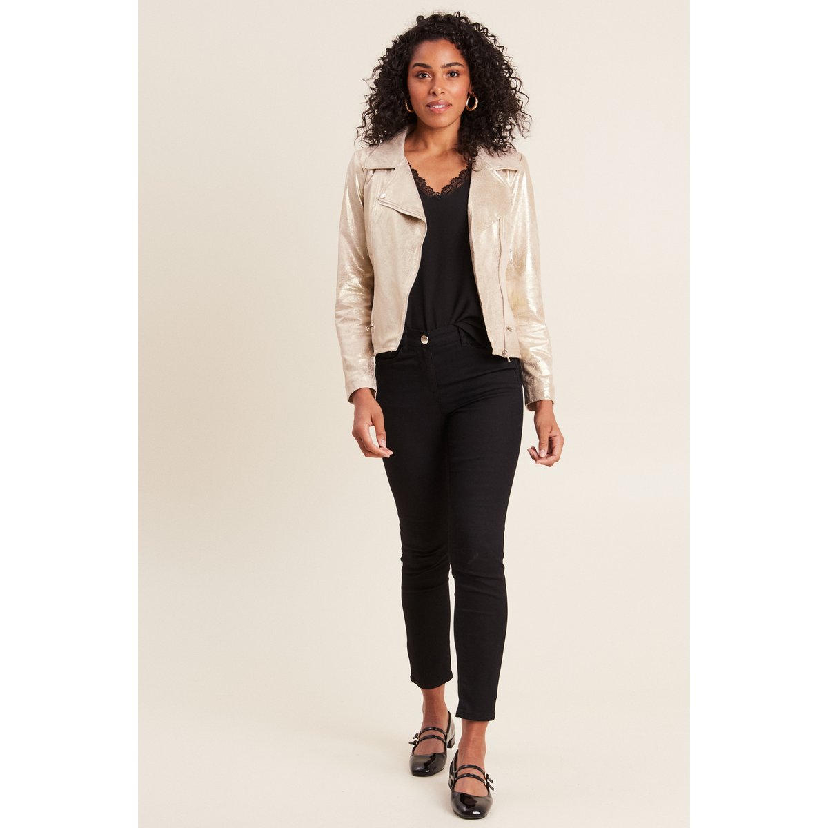 Veste esprit motard zippée couleur or, BREAL