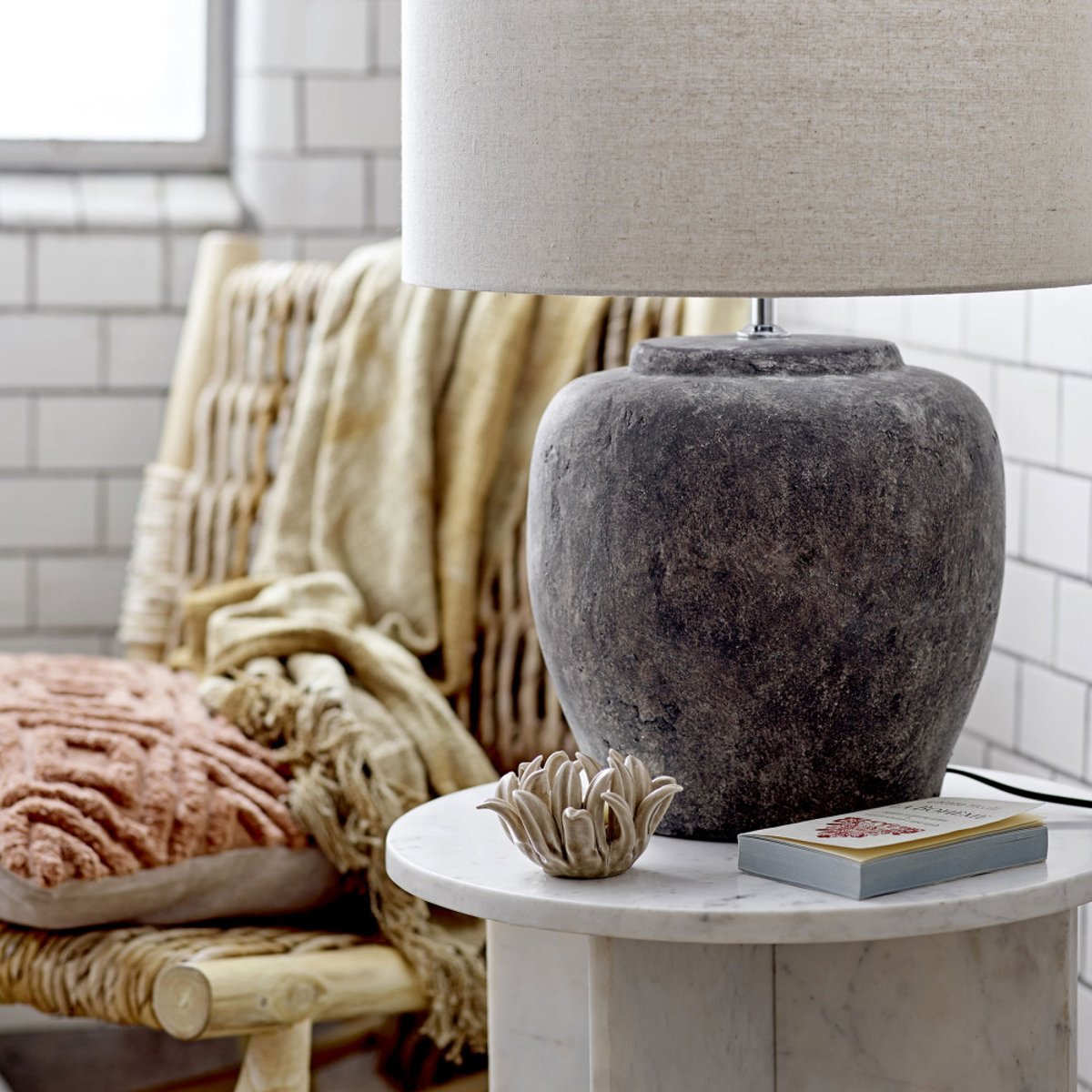Table d'appoint ronde en marbre ø46cm blanc - JASMIA blanc, BLOOMINGVILLE
