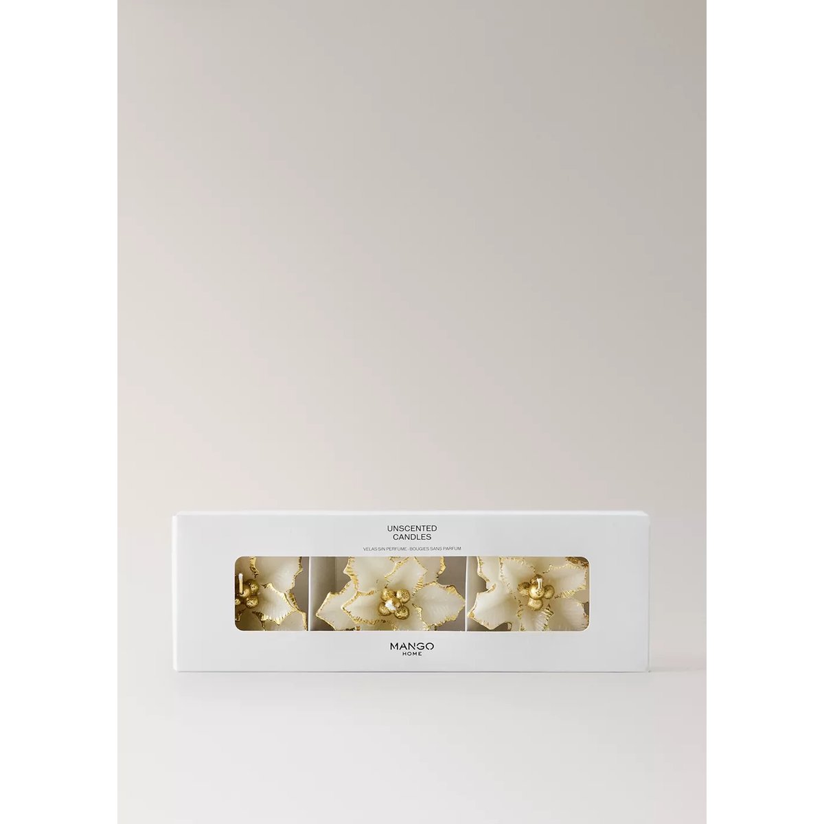 Lot de 3 bougies en forme de fleur or, MANGO HOME