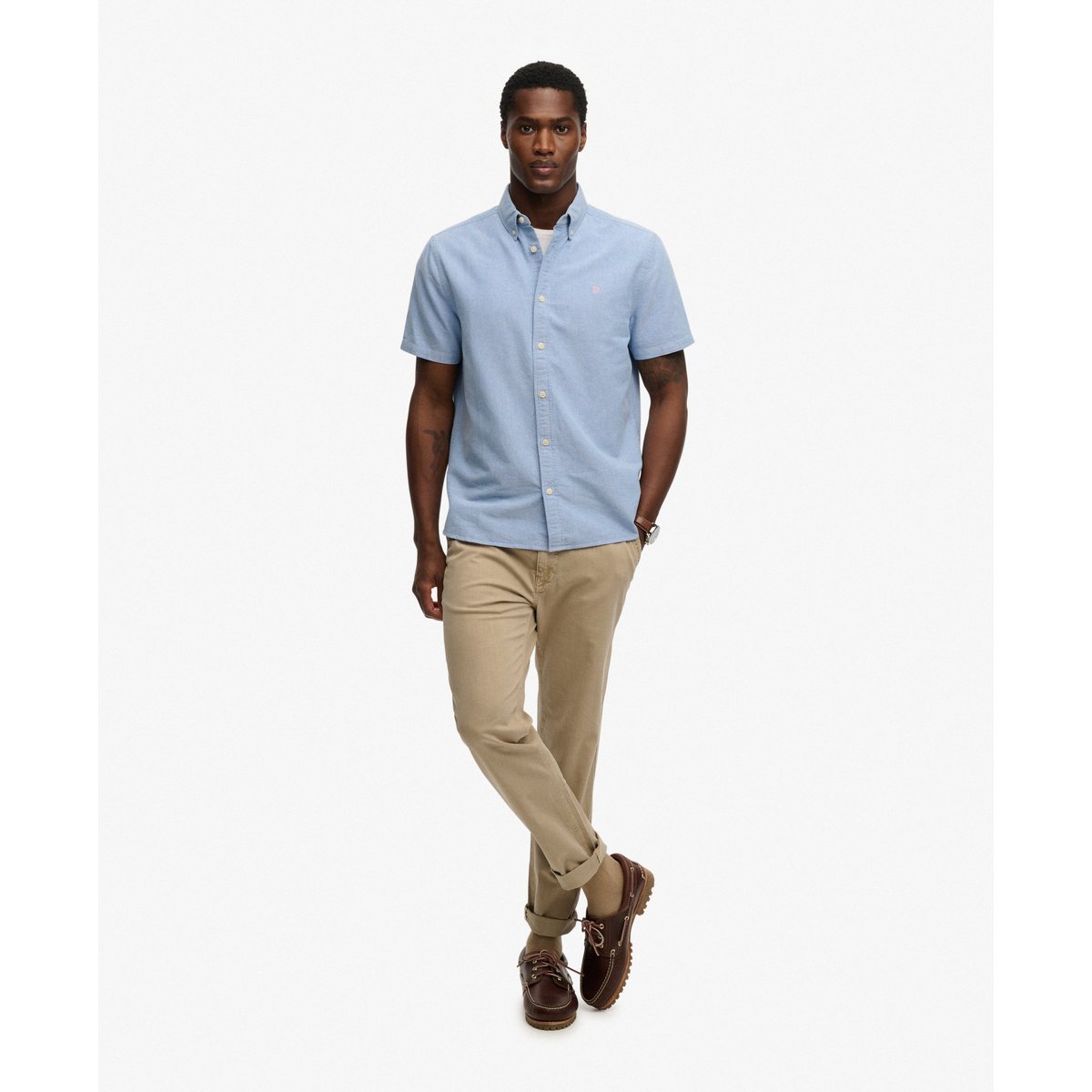 Chemise Oxford Preppy à manches courtes chambray bleu ciel, SUPERDRY