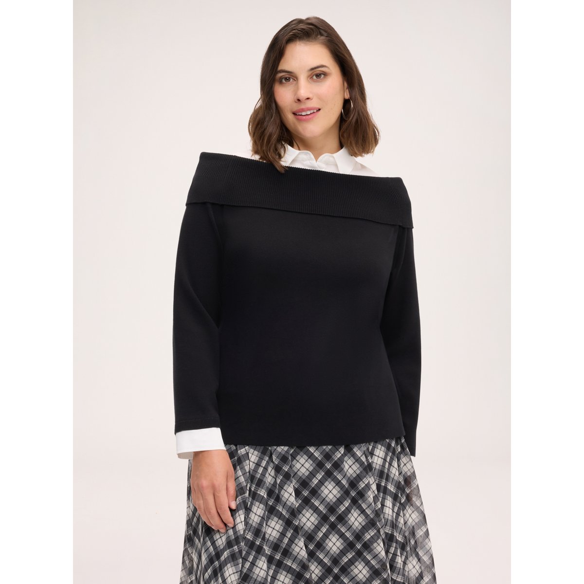 Pull avec insert effet chemise noir, FIORELLA RUBINO