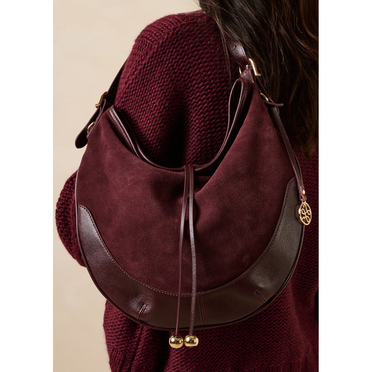 Sac hobo en cuir bordeaux, LA FEE MARABOUTEE