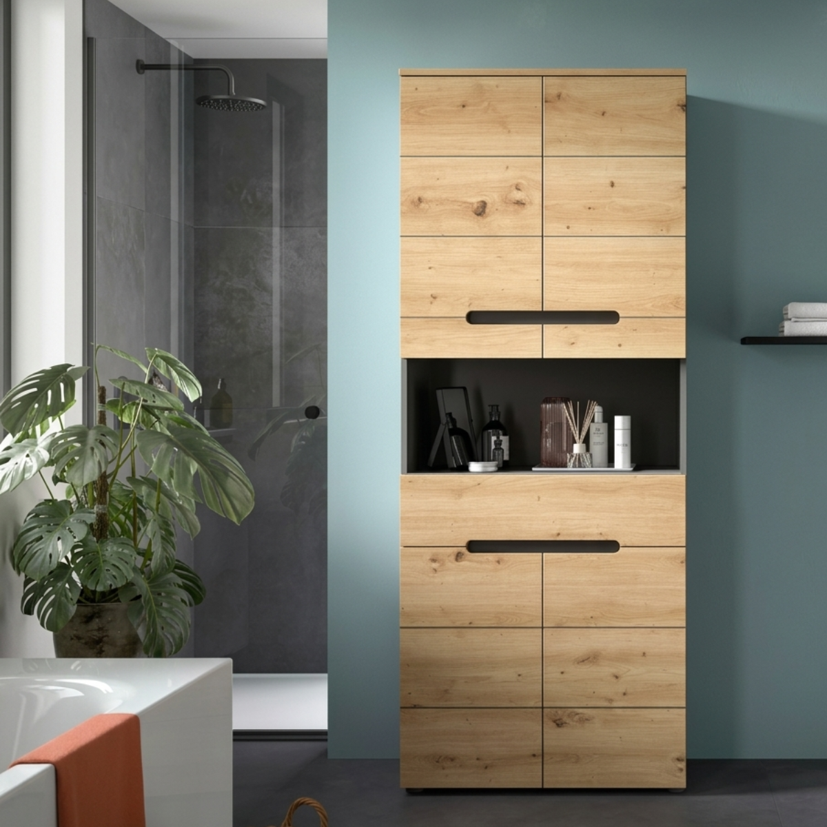 Double colonne de salle de bain 4 portes ENO bois clair, CALICOSY